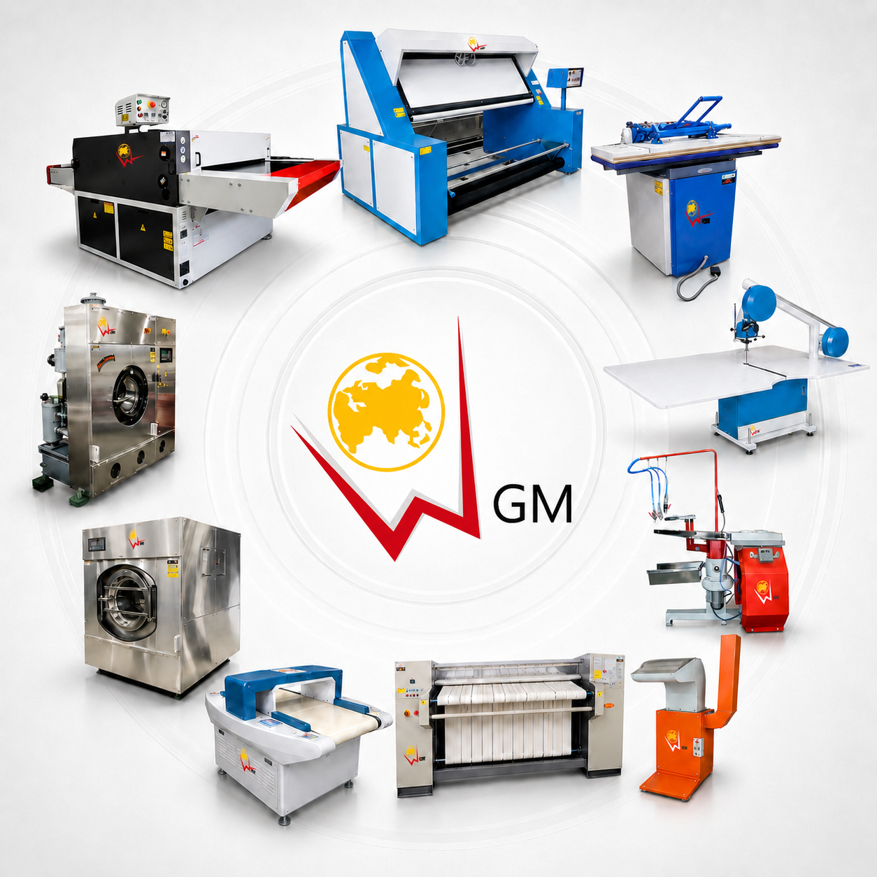 Welco Garment Machinery P (LTD) product range surrounding the company logo